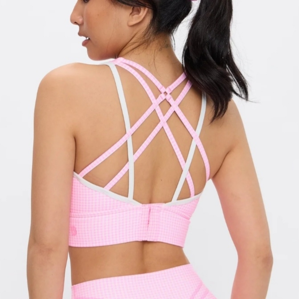​Buffbunny Sports Bra Pink Gingham High Neck Strappy Back 3XL XXXL Barbiecore